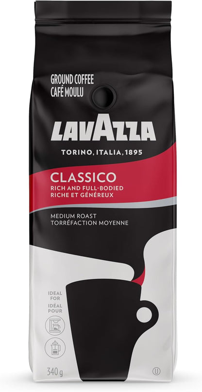 Lavazza Classico 研磨咖啡混合物，中度烘焙，340 克/袋 - 浓郁风味，带有干果香味