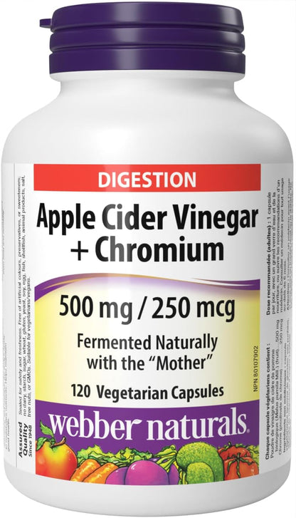 Webber Naturals PGX Daily, Softgel, 750 mg, 150 Count & Apple Cider Vinegar with Chromium, 120 Capsules, Fermented Naturally with The Mother, Digestive Support, Sugar Free, Vegan