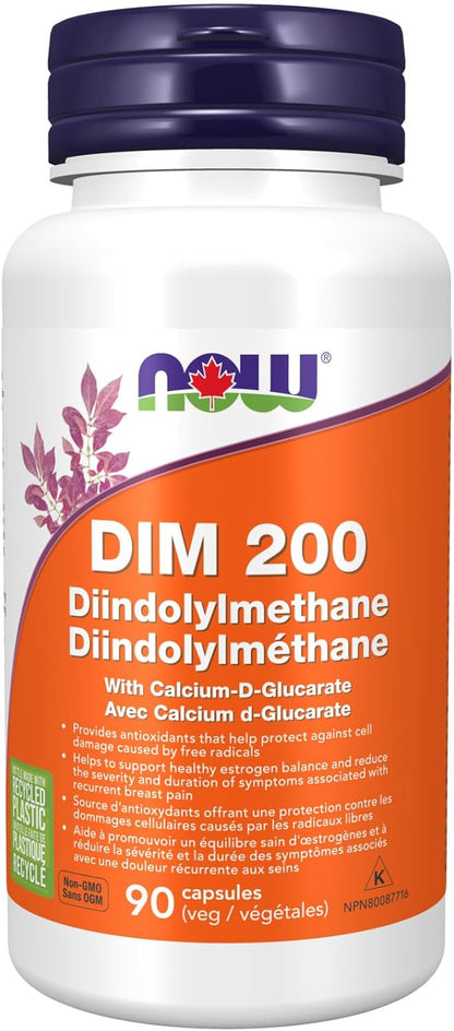 NOW Supplements, DIM 200（二吲哚甲烷）含 D-葡萄糖酸鈣，90 粒素食膠囊