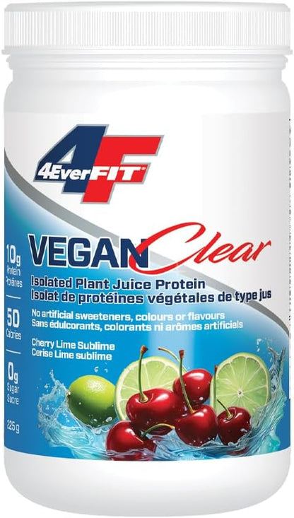 4EverFit 純素清澈蛋白質，低卡路里，無糖，植物基，無麩質，無白堊質，無砂礫，清澈淡果汁，櫻桃青檸醇香，15 份，225 克