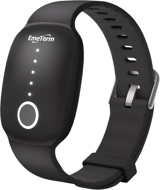 EmeTerm 時尚 FDA 認證 緩解噁心電極刺激器 孕吐 暈車 嘔吐緩解 可充電 無凝膠 無藥物腕帶 無副作用 - 墨黑色