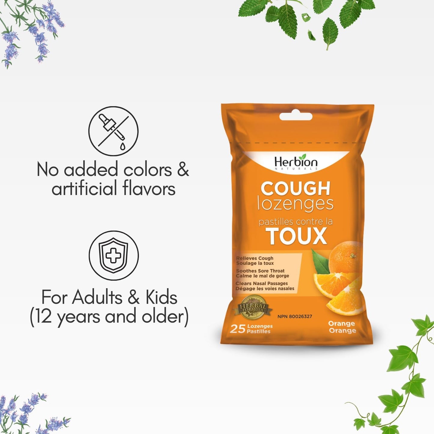 Herbion Naturals 天然橙味止咳糖，25 粒 - 缓解咳嗽、清除鼻塞、舒缓咽喉痛；适用于成人和 12 岁及以上儿童