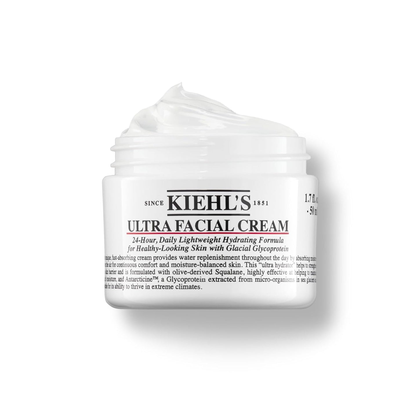 Kiehl's Ultra Facial Cream, with 4.5% Squalane to Strengthen Skin's Moisture Barrier, Skin Feels Softer and Smoother, Long-Lasting Hydration, Easy and Fast-Absorbing, All Skin Types