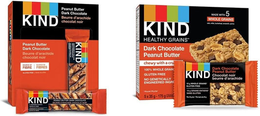 KIND Bars, Peanut Butter Dark Chocolate, Gluten Free, 40 Grams, 12 Count & Healthy Grains Bars, Peanut Butter Dark Chocolate, Gluten Free, 35 Grams, 5 Count