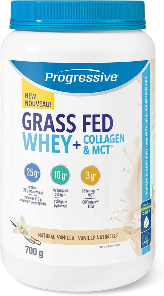 Progressive Health Grass Fed whey + Collagen & Mct Oil Protein Powder, Vanilla Flavour, 700 gram (Pack of 1)