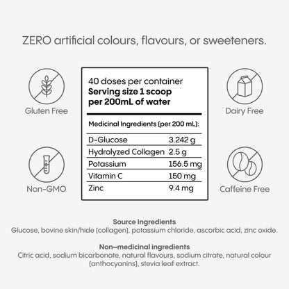 HydraLyte Plus 膠原蛋白粉，電解質 + VERISOL 膠原蛋白，適用於頭髮、皮膚和指甲，每日保濕粉，膠原蛋白勝肽，維生素 C 和鋅（草莓檸檬水口味，40 份）