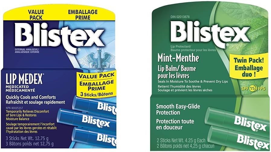Blistex Lip Medex Stick Value Pack 3 count + Blistex Mint Lip Balm Twin Pack 2 count