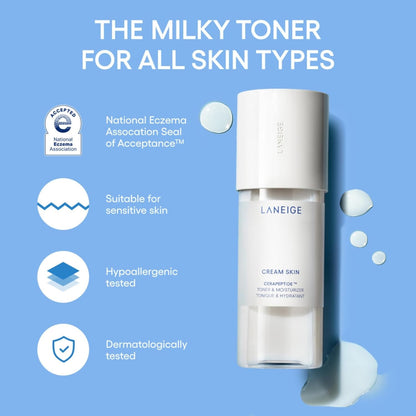 LANEIGE Cream Skin Toner & Moisturizer: Lightweight Refillable Korean Milky Toner with Ceramide & Peptide for Hydration, Firming, & Barrier Support