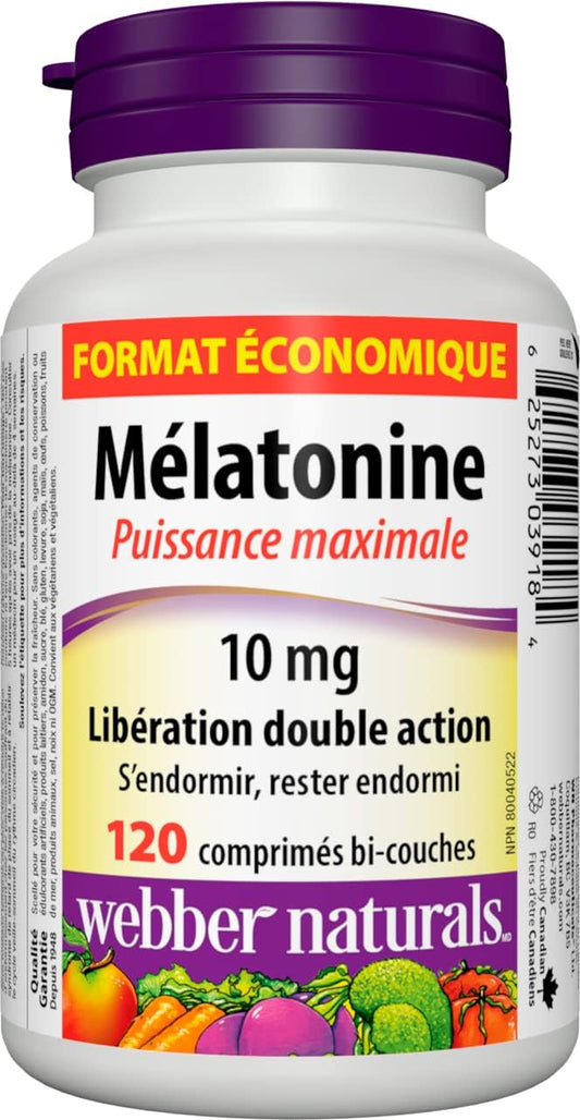 Webber Naturals Melatonin 10 mg Maximum Strength, 120 Dual Action Release Tablets, For Sleep Support, Vegan