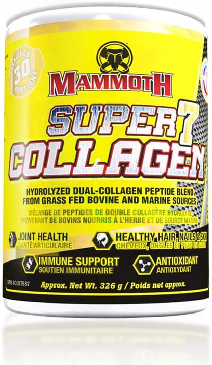 Mammoth Super 7 Collagen, 10g Grass Fed Bovine & Marine Sourced Collagen Types I & III, Joint Health, Immune Support, Antioxidant, CoQ10, 30 servings, Unflavoured
