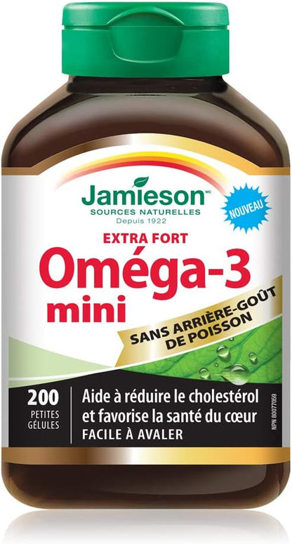 Jamieson 无鱼腥味超强效 Omega-3 迷你装，200 粒 & 维生素 D3 1,000 IU - 异国热带水果味，100 粒（1 包）