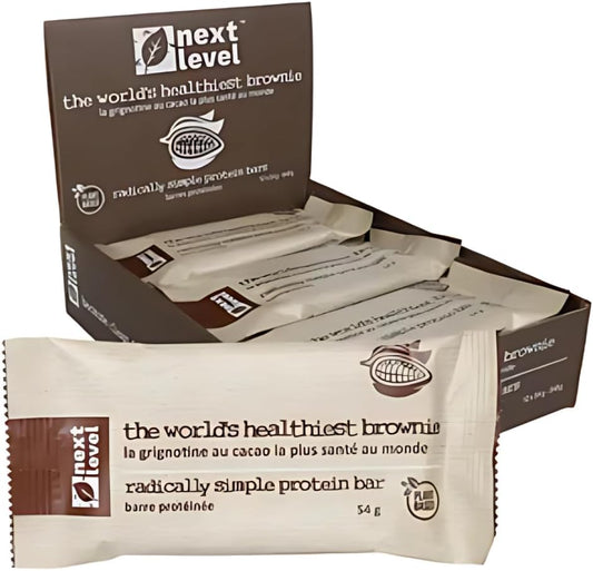 Next Level Radically Simple Protein Bar – Healthy Brownie | Vegan, Plant-Based, Gluten-Free, No Added Sugar, Made in Canada | 54g, Pack of 12