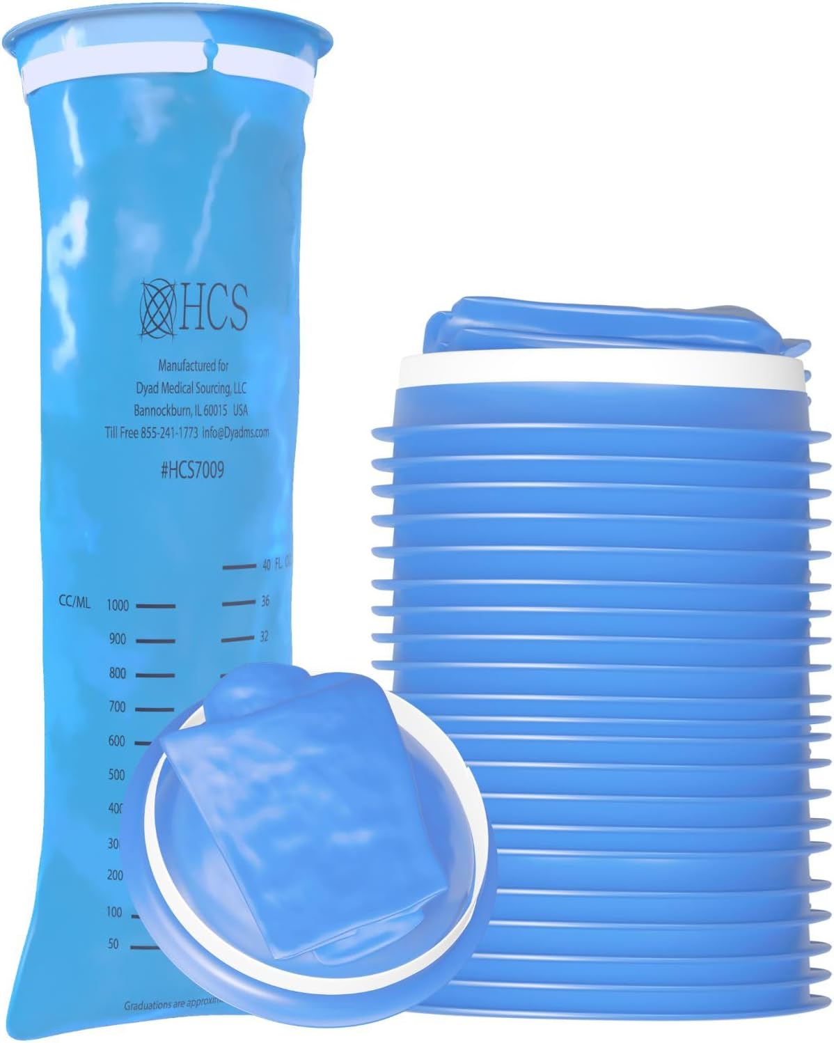 HCS 一次性嘔吐袋 | 144 個藍色醫用級嘔吐袋 | 40 液體盎司，帶易閉合環 | 嘔吐袋 一次性用於暈車、出租車、居家、旅行 | 便攜式嘔吐袋，防漏