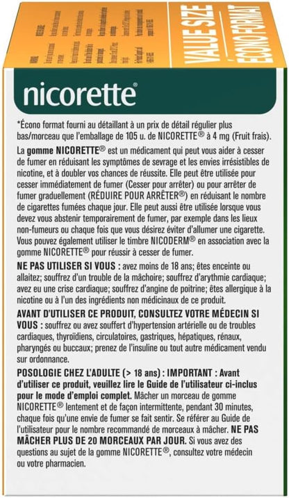 Nicorette 戒烟辅助剂，尼古丁口香糖戒烟辅助剂，新鲜水果味，4 毫克，210 片超值装和口香糖，新鲜水果味，4 毫克，105 片