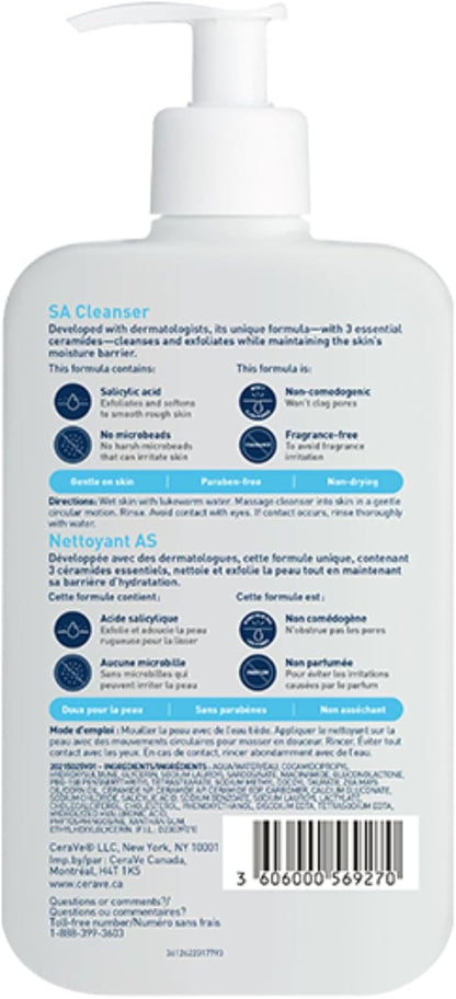 CeraVe SALICYLIC ACID Cleanser, Renewing SA Smoothing BHA Exfoliant for Face. Suitable for Keratosis Pilaris & Psoriasis. Gentle Cleanser With Hyaluronic Acid, Niacinamide, Vitamin D & Ceramides. Fragrance Free, No micro…