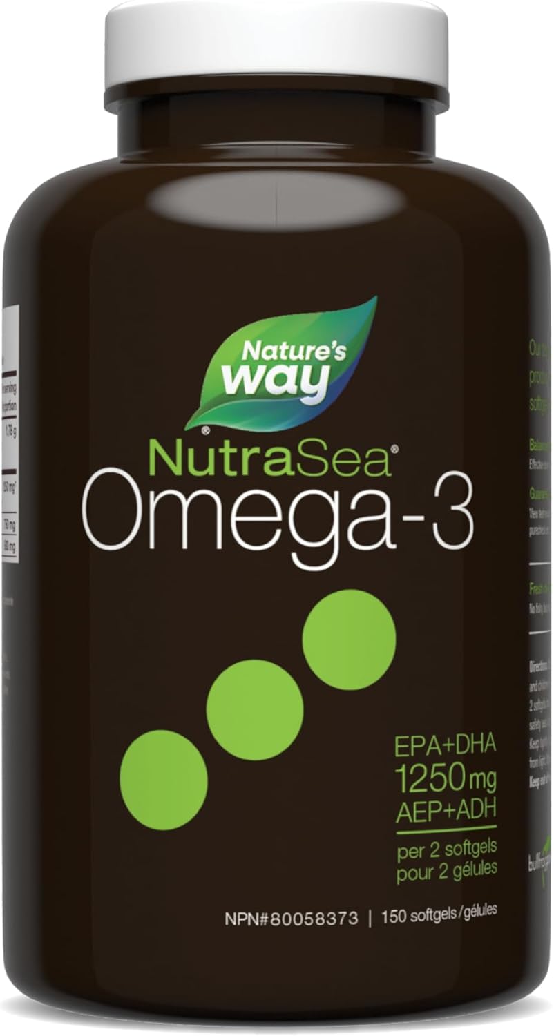 Nature's Way NutraSea Omega 3 Liquid Gels Supplement with Fish Oil – Fresh Mint Flavour – Heart & Brain Support for Adults and Kids Ages 6+ – EPA & DHA, 150 Softgels