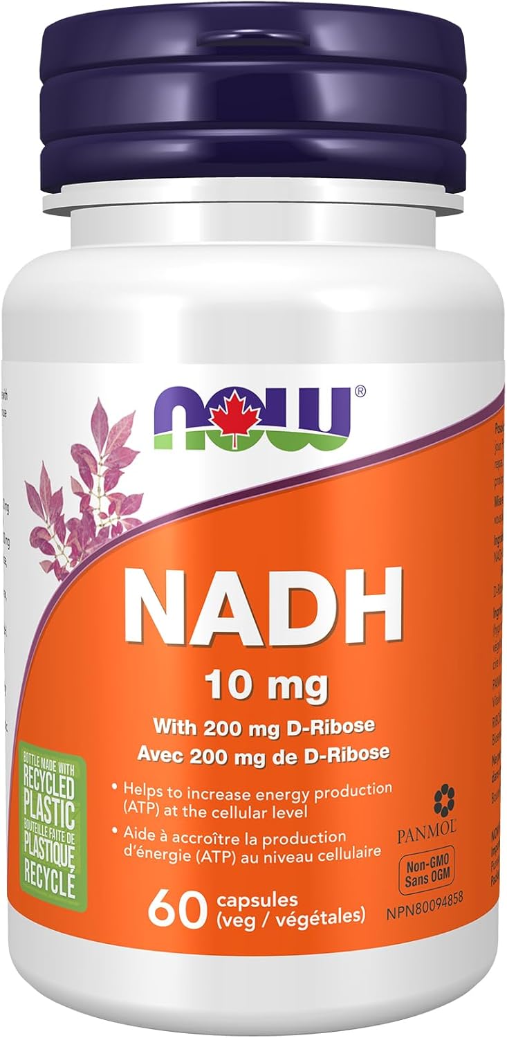 NOW Supplements，NADH（還原型煙醯胺腺嘌呤二核苷酸）10 毫克，含 200 毫克 D-核糖膠囊，60 粒