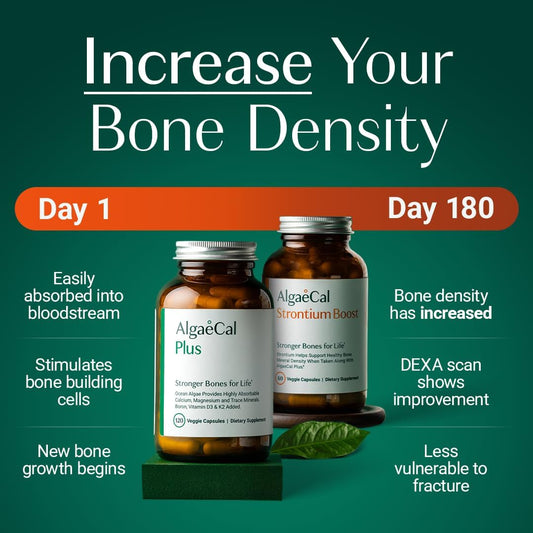 AlgaeCal - Bone Builder Pack for Bone Density, Clinically Supported Plant Based Calcium & Strontium Supplement with Vitamin D3, K2, Magnesium & Trace Minerals for Bone Health, 3 pack, Made in Canada