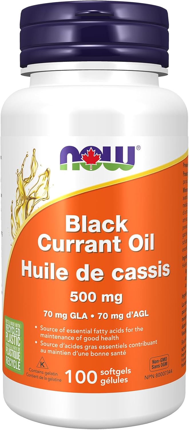 NOW Supplements, Black Currant Oil 500 mg with 70mg of GLA (Gamma-Linolenic Acid), 100 Softgels