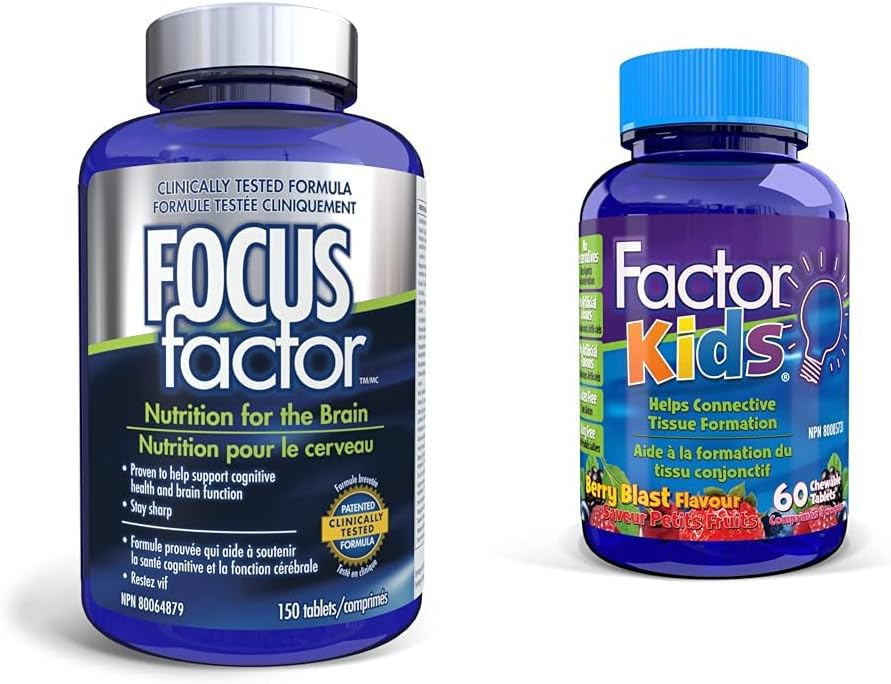 Focus Factor 大脑补充剂和完整复合维生素（150 粒）+ Factor 儿童每日咀嚼复合维生素（60 粒）