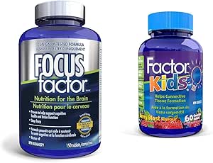 Focus Factor 大腦補充劑和完整複合維生素（150 粒）+ Factor 兒童每日咀嚼複合維生素（60 粒）