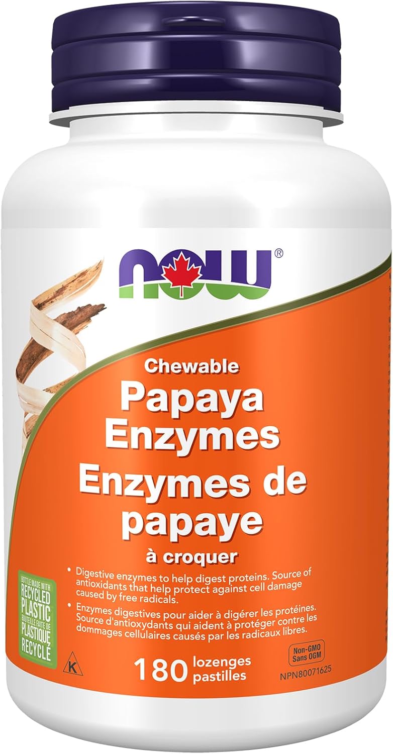 NOW Supplements, Papaya Enzyme with Mint and Chlorophyll, Digestive Support, 180 Chewable Lozenges