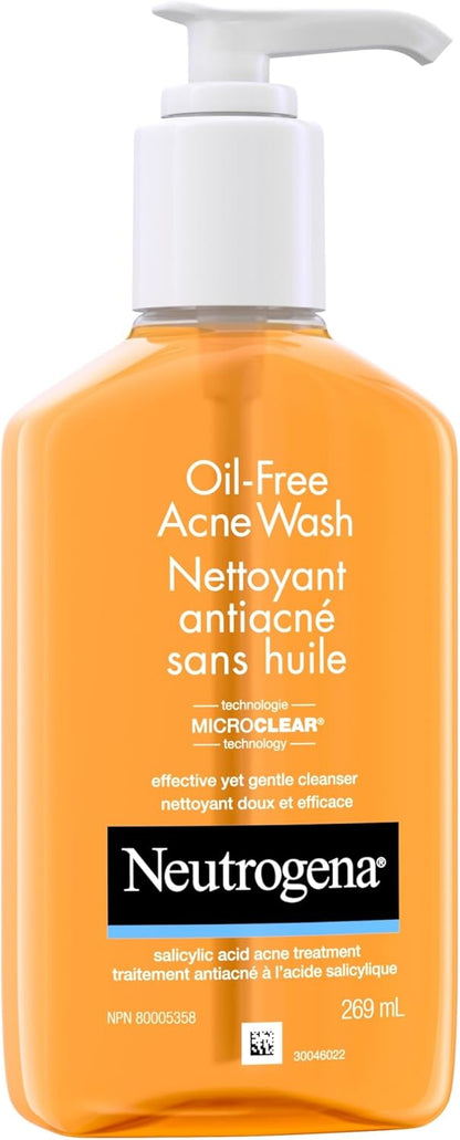 Neutrogena Oil-Free Acne Wash, Facial Cleanser with 2% Salicylic Acid Acne Treatment, Daily Oil-Free Acne Face Wash for Acne-Prone Skin with Salicylic Acid, 269mL
