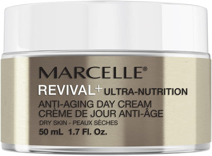 Marcelle Revival+ Ultra-Nutrition Anti-Aging Day Cream, Dry Skin, Mature Skin 55+, Intensely Nourishing, Comfort & Radiance, Cruelty-Free, Vegan, Hypoallergenic, Paraben-Free, Fragrance-Free, 50 mL