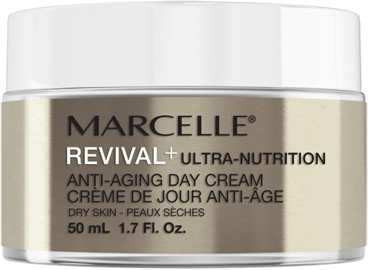 Marcelle Revival+ Ultra-Nutrition Anti-Aging Day Cream, Dry Skin, Mature Skin 55+, Intensely Nourishing, Comfort & Radiance, Cruelty-Free, Vegan, Hypoallergenic, Paraben-Free, Fragrance-Free, 50 mL
