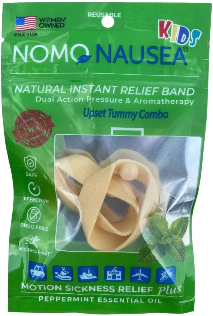 NOMO 兒童暈車手環 暈車腕帶 兒童 | 暈車手環 薄荷味 & 指壓暈車腕帶 | 30 秒緩解噁心 | 超小號 | 棕褐色 | 2 件裝