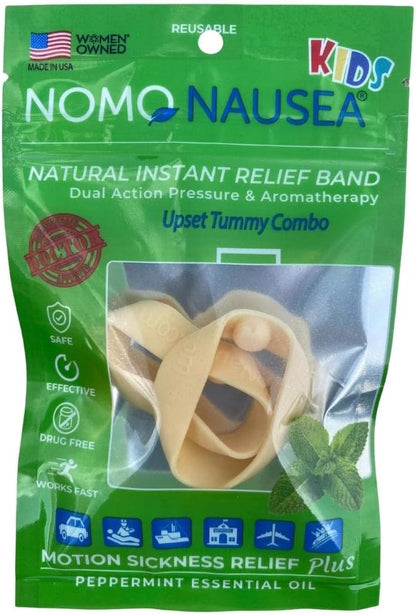 NOMO 兒童暈車手環 暈車腕帶 兒童 | 暈車手環 薄荷味 & 指壓暈車腕帶 | 30 秒緩解噁心 | 超小號 | 棕褐色 | 2 件裝