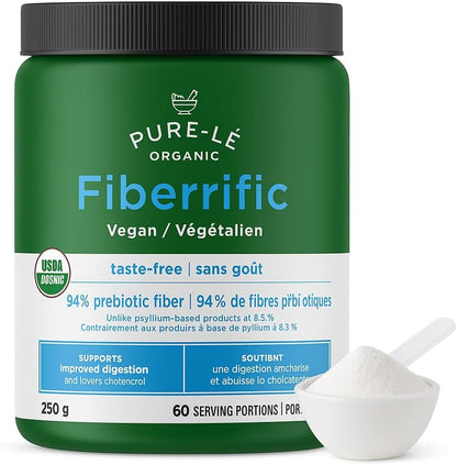 Pure-lē Fiberrific | USDA Approved | Organic Agave Inulin Prebiotic Fiber Supplement Powder | Supports Digestion, Gut & Intestinal Health, Regularity, Helps Reduce Bloating & Cholesterol | 60 Servings