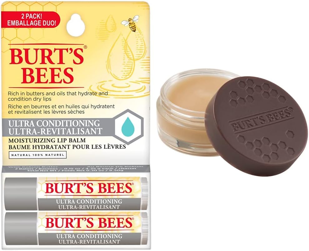 Burt's Bees 保湿润唇膏（适用于干裂嘴唇）+ 夜间深层润唇护理