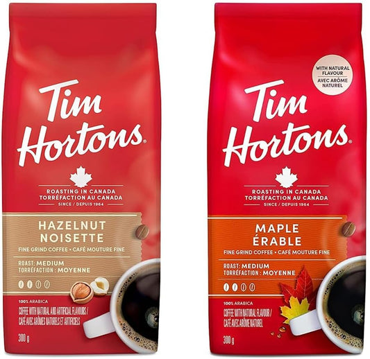 Tim Hortons Hazelnut, Fine Grind Coffee, Medium Roast, 300g Bag & Maple, Fine Grind Coffee, Medium Roast, 300g Bag
