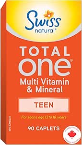 瑞士天然 Total One 青少年複合維生素和礦物質 | 鈣、生物素和維生素 B12 | 日常維護整體健康 | 不含防腐劑和乳製品 | 90 粒膠囊