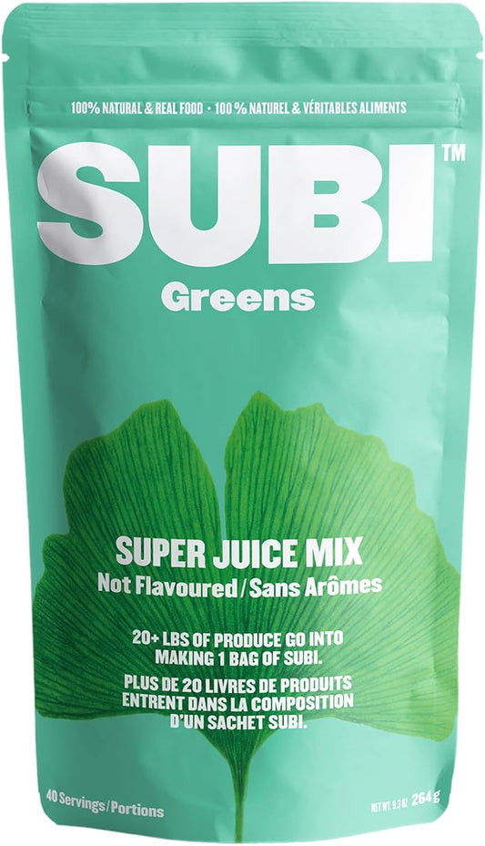 SUBI Greens 超級食品粉每日蔬菜粉，1 袋可容納 20 多磅水果和蔬菜，加拿大製造，超級食品成分：抹茶、羽衣甘藍、大麥草、螺旋藻、巴西莓、枸杞 - 40 天供應量