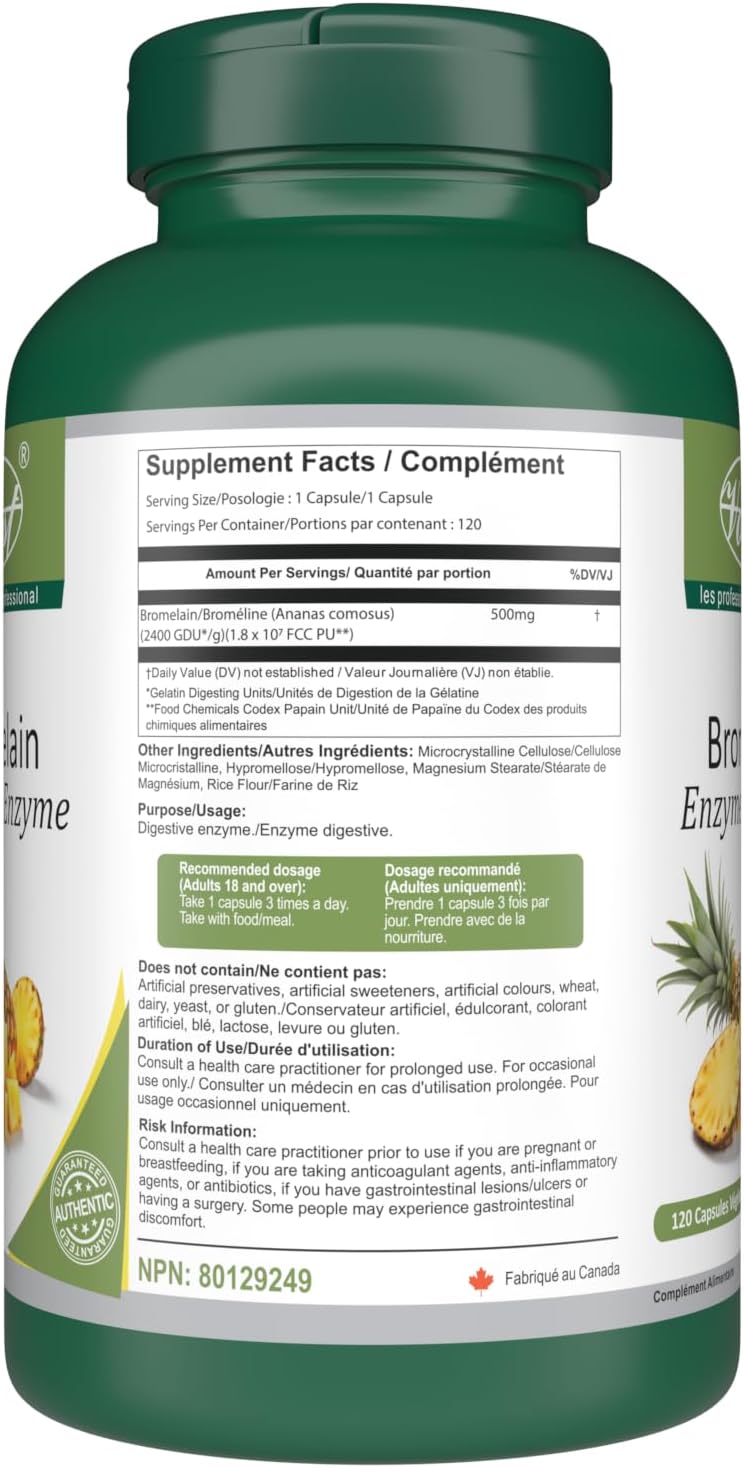 VORST Bromelain 500mg 2400 GDU/g 120 Vegan Capsules | Digestive Enzyme for Women and Men | Pineapple Extract for Inflammation & Eye Health | Powder Pills | 1 Bottle