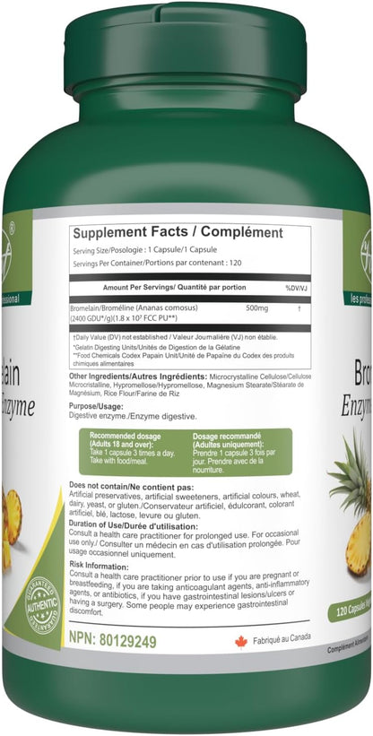 VORST Bromelain 500mg 2400 GDU/g 120 Vegan Capsules | Digestive Enzyme for Women and Men | Pineapple Extract for Inflammation & Eye Health | Powder Pills | 1 Bottle