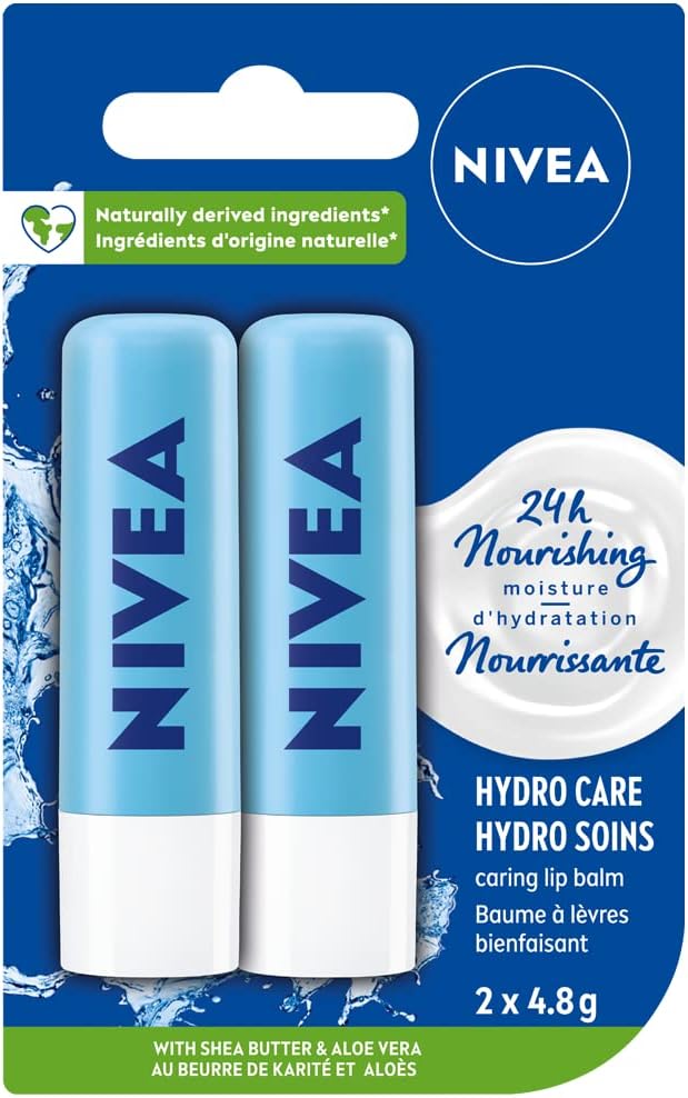 NIVEA 水潤唇膏 (2 X 4.8g) + NIVEA 珍珠亮澤潤唇膏 (2 X 4.8g) | 24 小時保濕