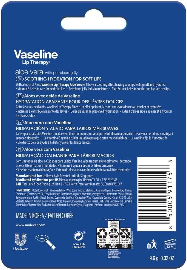 合併利華凡士林潤唇膏蘆薈護理 2x4.8g 2 支裝