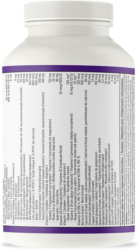 AOR 复合基础 3 309 毫克，180 粒胶囊，60 天用量 - 男女适用的综合复合维生素，无麸质，易于吞咽，无余味，成人每日必需维生素和矿物质补充剂