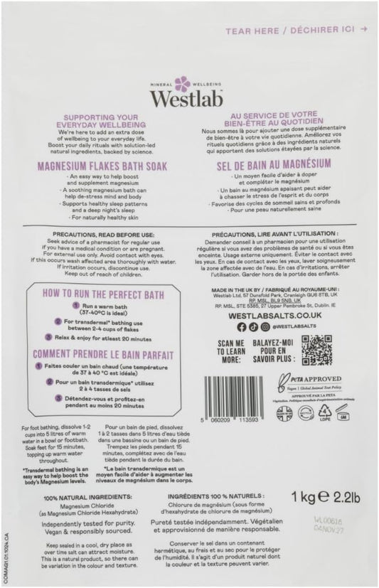 Westlab Magnesium Flakes 1kg - Supports mind & body health - 100% pure natural salts