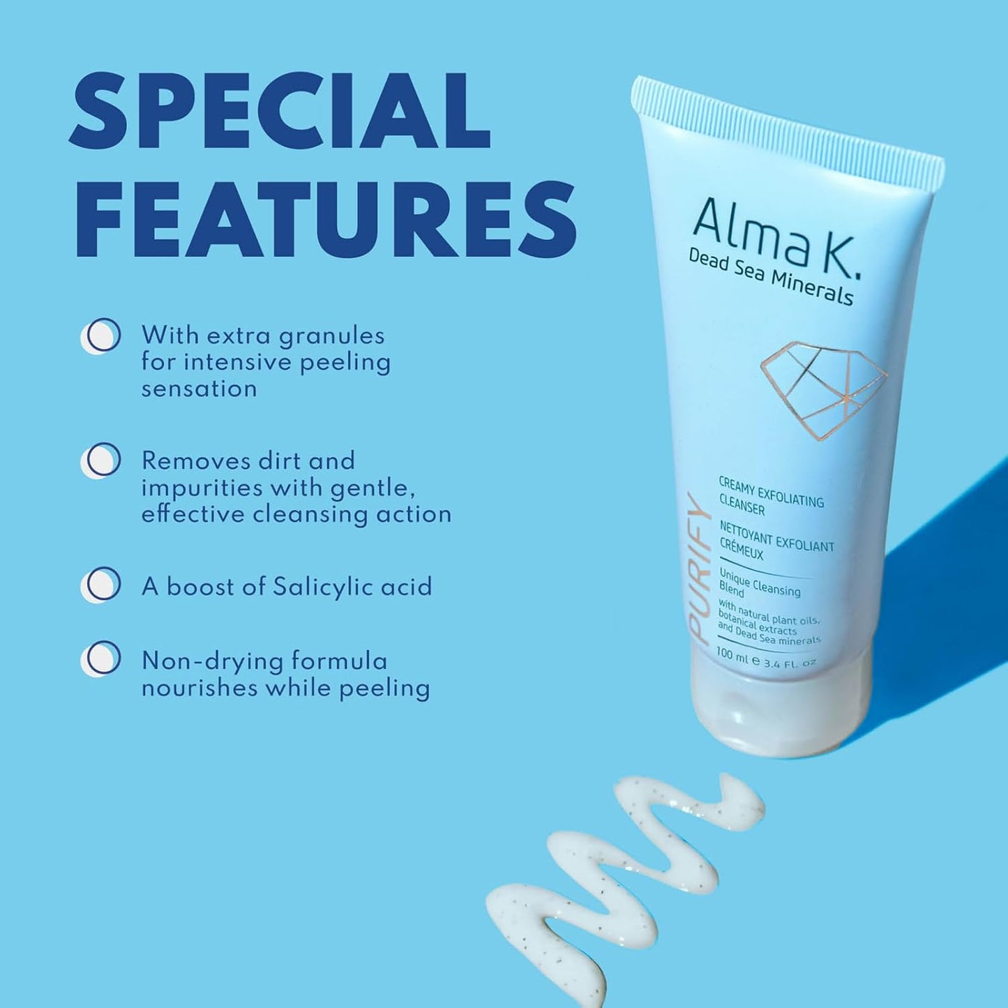 Alma K Creamy Exfoliating Cleanser - Face Wash for Women - Hydrating Facial with Salicylic Acid - Gentle Face Cleanser for Women - 3.4 oz