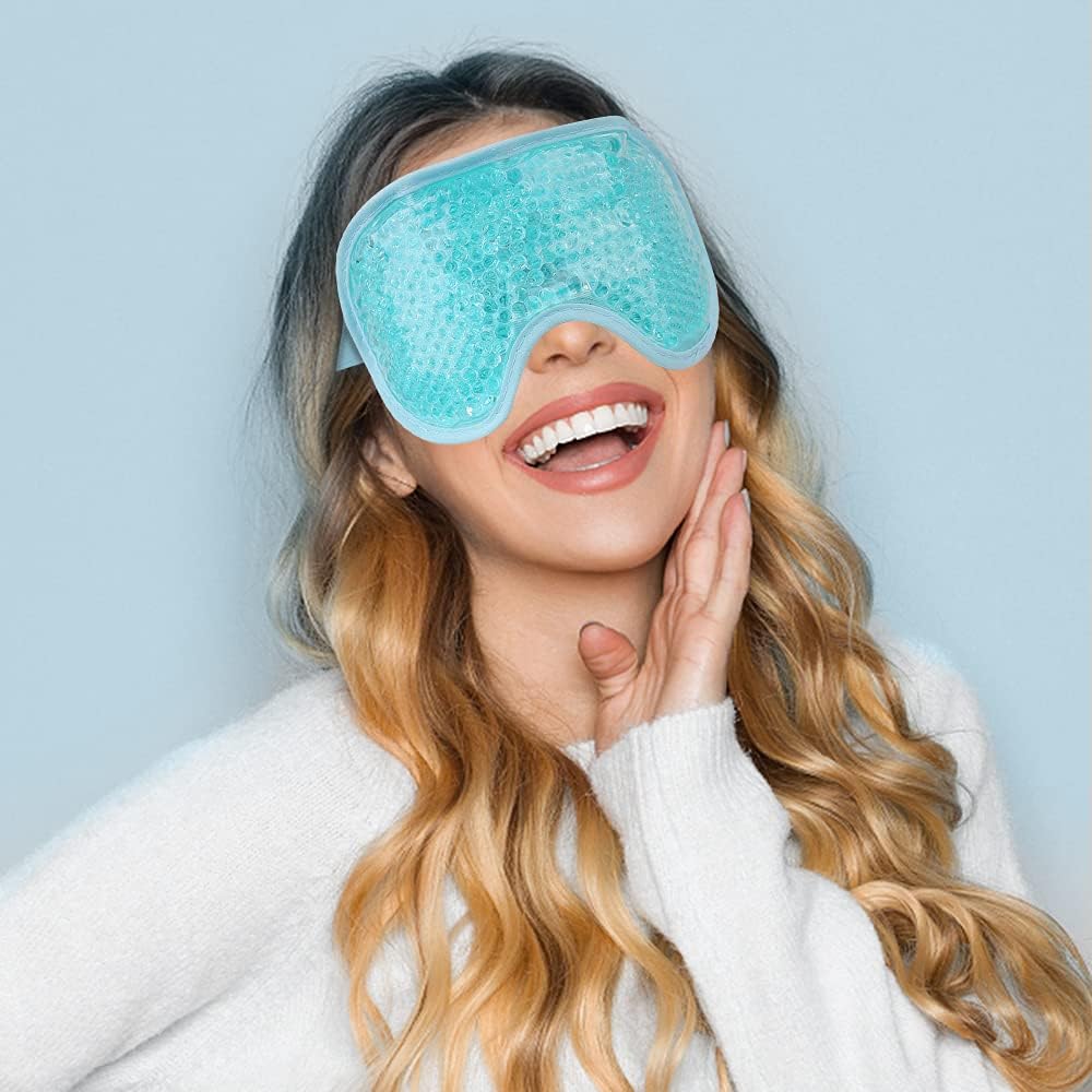 NEWGO Cooling Gel Eye Mask for Puffiness, Tired Eyes, Migraines, Stress, Itchy Eyes, Lid Surgery, Relief - Blue Sleeping Mask for Skin Care and Eye Spa