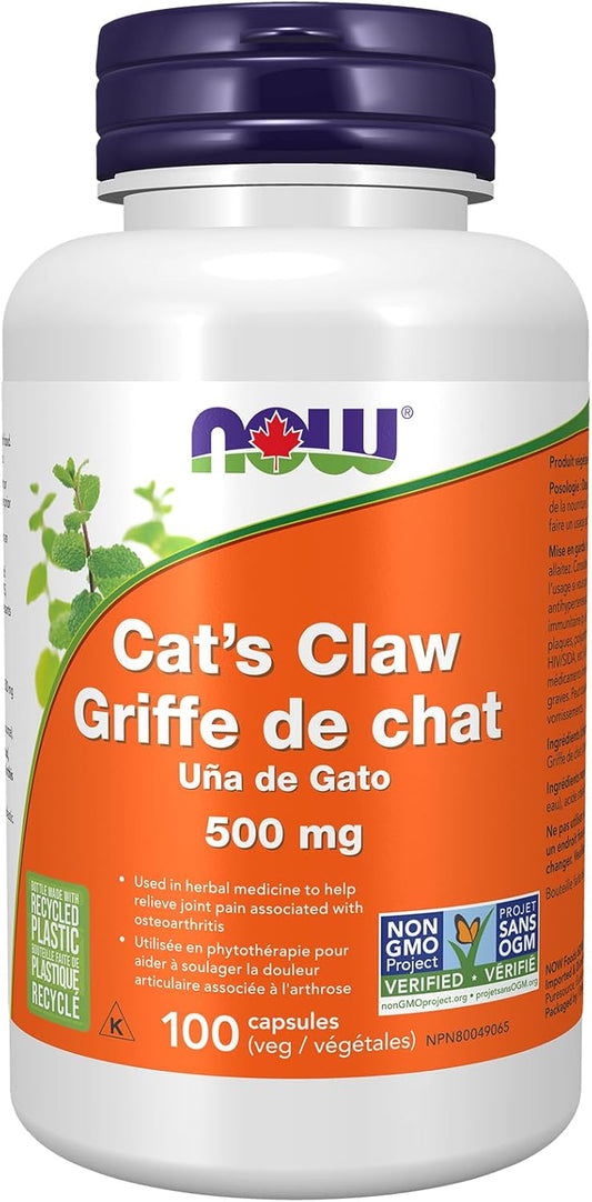 NOW Supplements, 貓爪藤 500 毫克，非基因改造項目認證，草本補充劑，100 粒素食膠囊