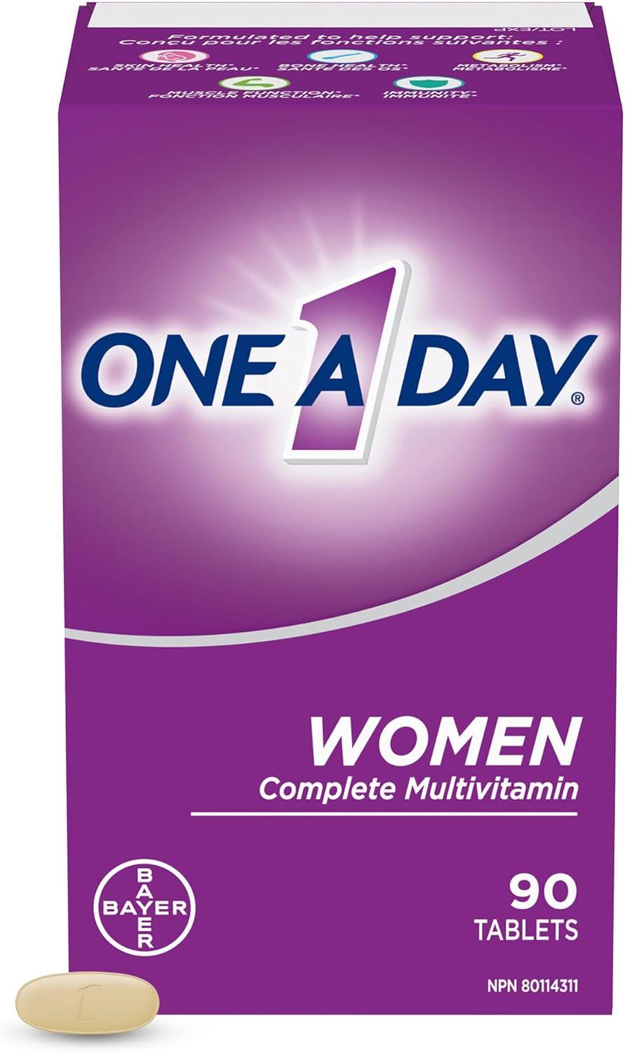 每日一片女性复合维生素 - 女性每日维生素 - 女士复合维生素，含维生素 A、维生素 C、维生素 D 和锌（用于免疫支持）、维生素 E、维生素 B12、生物素、钙、铁，90 片