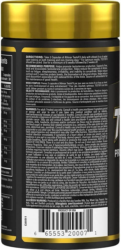 ALLMAX Nutrition TESTOFX XTREME 男性睾酮增强剂，含蒺藜、南非醉茄、东革阿里，增强力量、能量与活力，控制雌激素，90 粒胶囊（30 天用量）