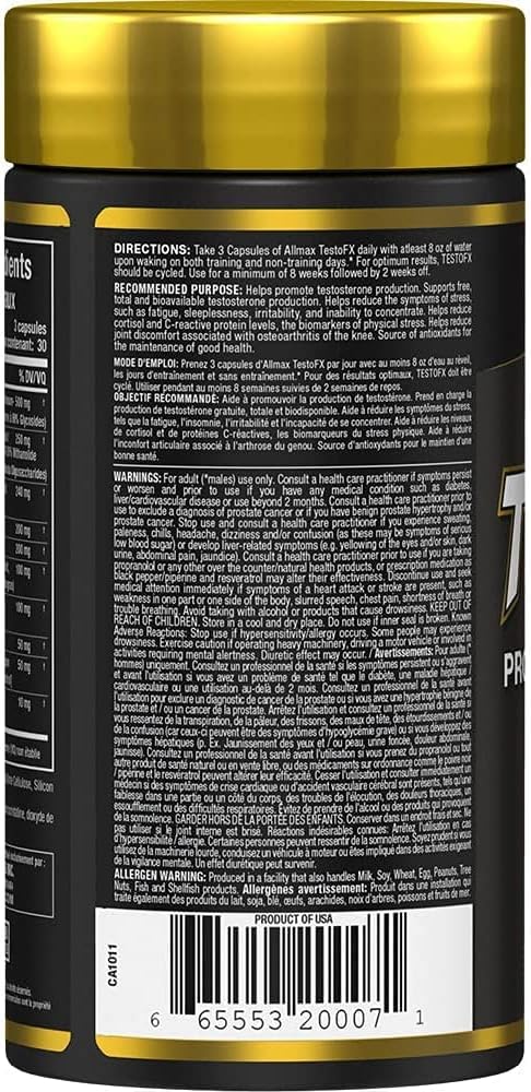 ALLMAX Nutrition TESTOFX XTREME 男性睾酮增强剂，含蒺藜、南非醉茄、东革阿里，增强力量、能量与活力，控制雌激素，90 粒胶囊（30 天用量）