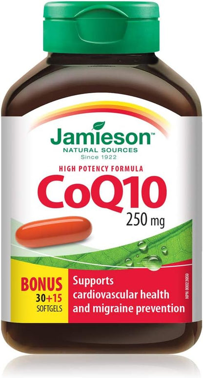 CoQ10 250 毫克超強效 - 輔酶 Q10，非基因改造，無麩質和 Omega-3 精選 1,000 毫克