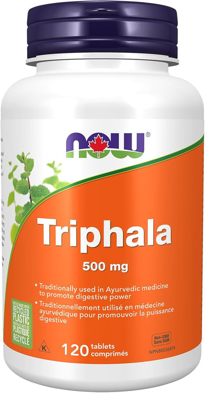 NOW Supplements, Triphala 500 毫克，原田、餘甘子和白藜蘆醇組合，120 片裝